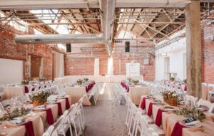 A wedding venue set up